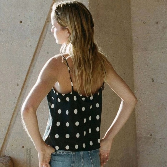 NWOT Doen Louise Black & White Polka Dot Silk Camisole in Solstice Sky, Size M - Picture 9 of 16